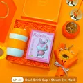 Gift set featuring an orange dual-use cup and peach steam eye mask in premium box - Dual-Drink Cup + Steam Eye Mask Set (LP-47) / Orange
