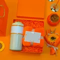 Orange souvenir gift set with smart temperature display thermos and plush towel - Smart Temp-Display Vacuum Flask + Towel Set (LP-49) / Orange