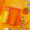 Orange gift set featuring a vacuum insulated thermos and a matching folding umbrella - Vacuum Flask + Umbrella Set (LP-35) / Orange