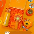 Orange corporate gift set featuring a vacuum insulated water bottle and a handheld fan - Vacuum Flask + Handheld Fan Set (LP-36) / Orange