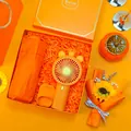 Vibrant orange corporate gift set including a portable mini fan and compact umbrella - Umbrella + Fan Set (LP-37) / Orange