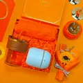 Orange gift box set with bamboo glass cup, mini humidifier and umbrella - Bamboo Cup + Humidifier + Umbrella Set (LP-20) / Orange