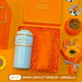 Orange gift set featuring a smart temperature display mug and folding umbrella - Smart Temp Cup + Umbrella Set (LP-51) / Orange