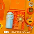 Orange gift box set with a smart temperature cup and a handheld fan for souvenirs. - Smart Temp Cup + Fan Set (LP-52) / Orange