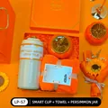 Premium orange gift set including smart thermos, soft towel, and persimmon jar - Smart Temp Cup + Towel + Persimmon Jar Set (LP-57) / Orange