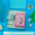 Cyan gift set featuring bamboo glass cup with straw and pink steam eye mask box - Bamboo Cup + Steam Eye Mask Set (LH-02) / Blue