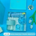 Premium blue gift set featuring a glass cup, folding umbrella and rabbit ear handheld fan - Bamboo Cup + Umbrella + Rabbit Ear Fan Set (LH-05) / Blue