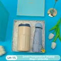 Professional smart temperature vacuum flask and blue umbrella gift set in box - Smart Temp Display Thermos + Umbrella Set (LH-15) / Blue