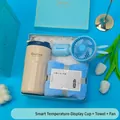 Blue gift set including smart temperature cup, soft towel and mini fan - Smart Thermos + Towel + Fan Set (LH-18) / Blue