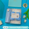Elegant blue thermos cup and face towel gift set in a turquoise box for corporate events - Thermos Bottle + Towel Set (LH-20) / Blue