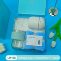 Blue gift set including glass cup, portable humidifier, and soft towel for corporate gifts - Ribbed Glass Cup + Humidifier + Towel Set (LH-08) / Blue