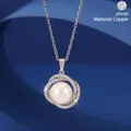 Elegante zilverkleurige halsketting met een parel en met zirkonia bezette cirkels. - Wit (XL85009-B-03075)