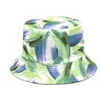 Detailed view of reversible bucket hat with green and blue abstract leaf print - M (56-58cm) / Emerald Deep Blue Abstract Stroke Print (1#)