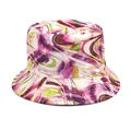 Detailed view of a multi-color marble print bucket hat with stitched brim detail. - M (56-58cm) / Pink Purple Green Yellow Abstract Ripple Print (2#)