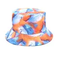Close-up of stylish bucket hat featuring vibrant orange and blue marble ink print - M (56-58cm) / Blue Orange White Abstract Ink Marble Print (3#)