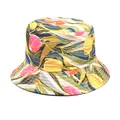 Close-up view of a vibrant tulip floral print bucket hat for outdoor sun protection - M (56-58cm) / Pink Yellow Orange Green Tulip Print (4#)