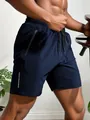Pantalones cortos deportivos azul marino de secado rápido para hombre con bolsillo zip - S / Azul marino