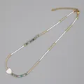 Bohemian style beaded necklace with white seeds, turquoise stones, and heart pendant - Heart Style (MI-N220003B)