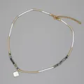Elegant handmade beaded necklace with white square pendant and gold accents for women - Square Style (MI-N220003D)