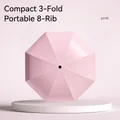 Compact 3-fold portable 8-rib light pink sun umbrella for UV protection and rain - 3 Fold 8 Ribs / Light Pink