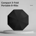 Portable 8-rib 3-fold black parasol with UV protection and minimalist design - 3 Fold 8 Ribs / Black