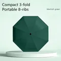 Compact blackish green 8-rib portable three-fold umbrella for rain and sun protection - 3 Fold 8 Ribs / Dark Green