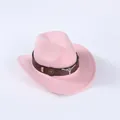 Detailansicht eines rosa Cowboyhuts aus Filz mit silbernem Stierkopf und braunem Band. - Erwachsene(55-58cm) / Rosa (Silberner Bullenkopf-Dekor)