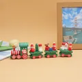 Tren de Navidad artesanal de madera de cuatro vagones con figuras de Papá Noel y nieve - 1897 Verde Claro