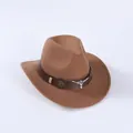 Chapeau de cowboy classique en feutre de lana marron avec ornement tête de taureau argent - Café (Décor de Tête de Taureau en Argent)