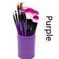 Professional 12-piece purple makeup brush set with matching storage tube container - 12 Pieces / Purple