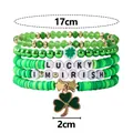 Stackable green St. Patrick's Day lucky bracelet set with clover charm details - Green (1)