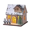Cozy LED lit wooden Christmas house ornament with snow roof and tree - Style B