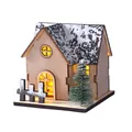 Illuminated wooden Christmas cabin ornament with LED lights and snowy roof detail - Style C