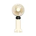 Portable cream colored handheld mini fan featuring digital battery display and stable base - Cream White Battery Display (GS-11 Style)