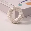 Elegant white 30 momme heavy mulberry silk hair scrunchie for damage-free hair styling - 2cm Width / Pure Tea White