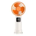 Portable handheld USB rechargeable mini fan with orange blades and LED power display - Beige Orange Display (GS-01 Style)