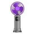 Portable handheld mini fan in purple and grey featuring 100% digital battery display - Purple Gray Display (GS-01 Style)