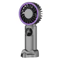 Portable grey handheld mini fan with digital LED display and purple light ring - Purple Gray High Speed (GS-17 Style)