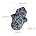 Creative ceramic Hamsa jewelry tray in black with gold rim, dimensions 11.8x8.2cm - Hamsa Hand - White Flower Black Base (11.8*8.2*1)