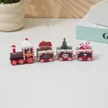 Festive four-section wooden Christmas train ornament in vibrant red and purple tones - 1898 Christmas Sock Style