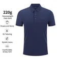 Heavyweight 220g navy blue men's slim fit short sleeve polo shirt for business - Navy Blue