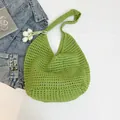 Sac cabas ajouré tricoté main vert élégant avec grande capacité pour printemps et été - Vert avec Breloque