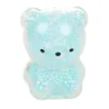 Macro view showing texture of blue foam beads inside a cute transparent bear squishy toy - Blue & Green Bear