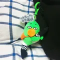 Funny green duck plush keychain with a humorous Chinese text tag for bag decoration - 15CM / Green Madman with Orange Bag
