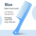 Professional blue wide-tooth comb for curly hair detangling and thick hair styling - Blue
