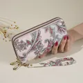Elegant pink floral print long double-zipper clutch wallet with wrist strap for women - 20*4*10cm / Pink
