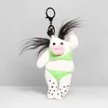 Quirky white plush doll keychain charm with messy black hair and green bikini design - 15CM / White Madman with Bell Keychain