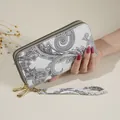 Vintage paisley print women's long wallet featuring double zipper and detachable wrist strap - 20*4*10cm / Gray
