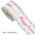 Cinta de Pascua blanca de 63mm con texto Happy Easter rosa y flores de primavera - Happy Easter Floral (Nº 3) / 6,3 cm x 5 Yardas/Rollo