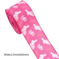 Pink Easter wired edge ribbon with rabbit and egg patterns for festive gift wrapping - Bright Pink Rabbit & Egg (No. 5)
